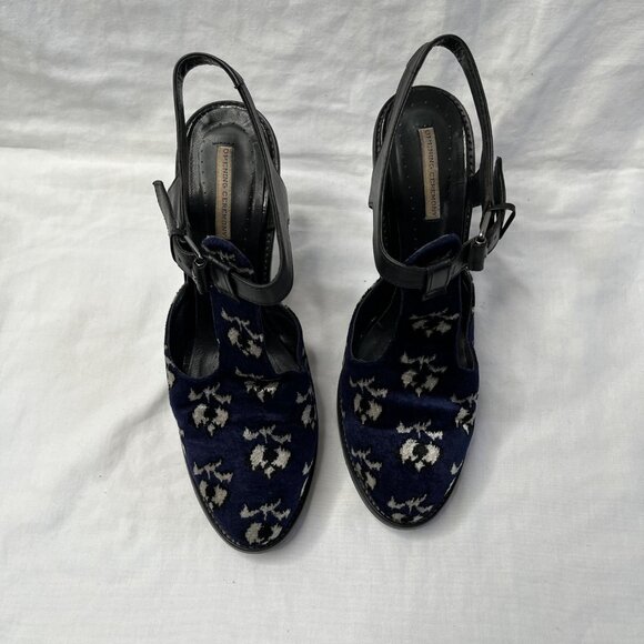 Opening Ceremony Jeanette Black & Blue Velvet Floral High Heel Sandals 41 EU - Picture 6 of 14